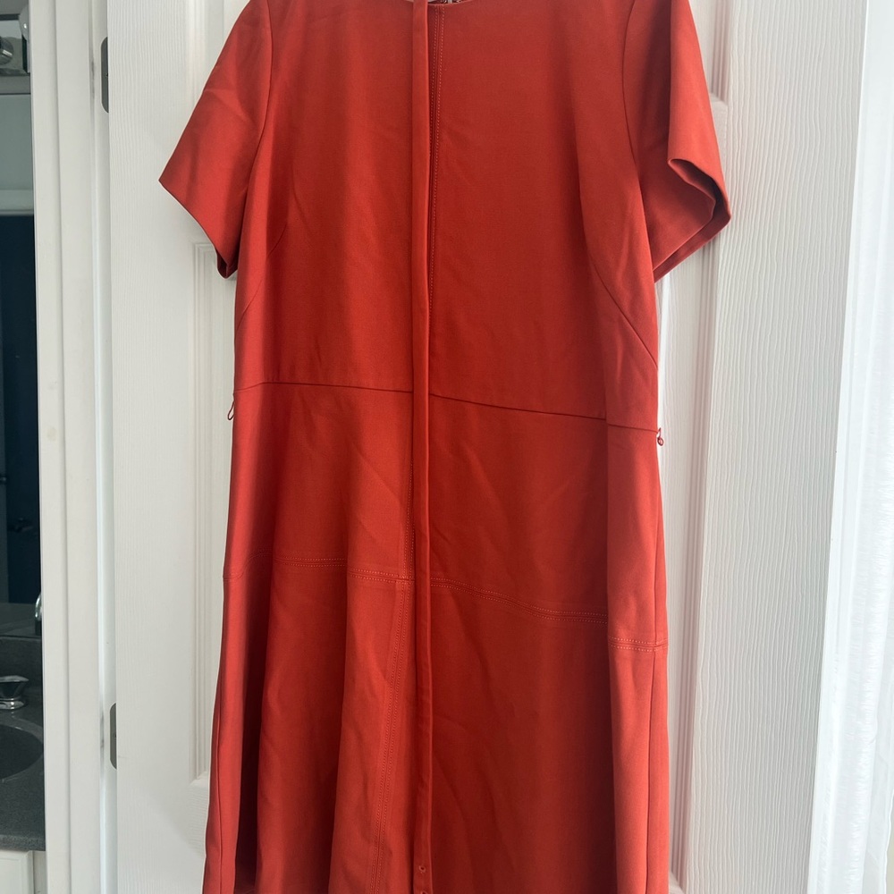Ann Taylor Rust Red Short-Sleeve Midi Dress